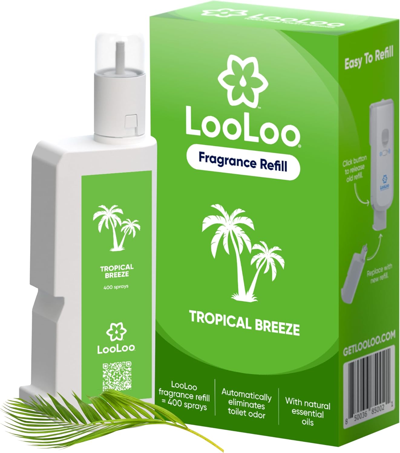 Loo Loo Touch Free Toilet Freshener Refills, Natural Essential Oils – Toilet Smell Eliminator, Bathroom Deodorizer, Air Freshener Spray for Bathroom, Clean Cotton Fragrance, 2.0 Fl Oz