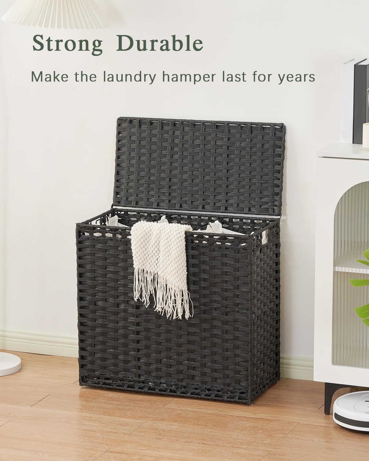SETVSON Laundry Hamper with Lid Laundry Basket 132 L (35 Gal) Wicker Clothes Hamper, Handwoven Rattan Hamper with Handles and 4 Removable Liner Bags, 6 Mesh Bags for Laundry Bedroom Natural