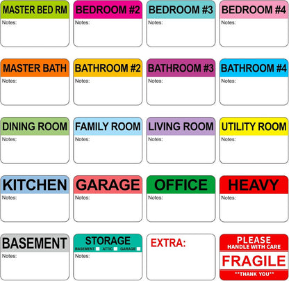 960 Count Home Moving Labels,16 Rolls Different Color Coding Moving Labels for Boxes Stickers + Fragile Moving Stickers + 1 Blank Label Roll for Customized Use