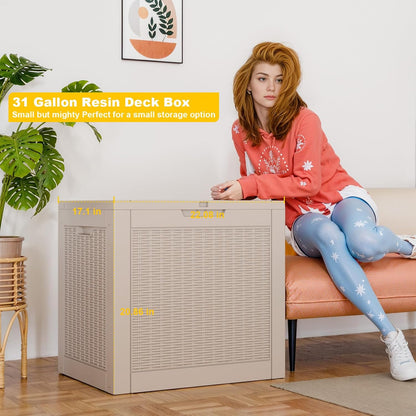 125Gal Outdoor Storage Box, Lockable Deck Box with Hydraulic Lid | Waterproof UV-resistant, Durable outdoor bin for patio cushions, pool accessories & garden tools. Keeps contents secure & dry