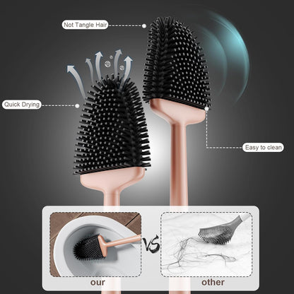 Sellemer Toilet Brush and Holder Set - Flexible Toilet Bowl Brush Head with Silicone Bristles, Compact Size for Storage and Organization, Ventilation Slots Base (1 Pack, Silver)