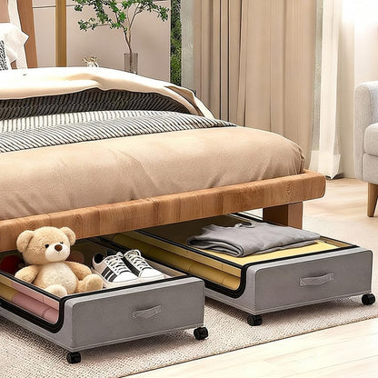 Under Bed Storage with Wheels, 2-Pack Under the Bed Storage Containers with Clear Lids & Label, Underbed Storage Bins, XXXL 85L 11 inches Rolling Metal Drawer for Clothes, Shoes, Toys, Books - Gray