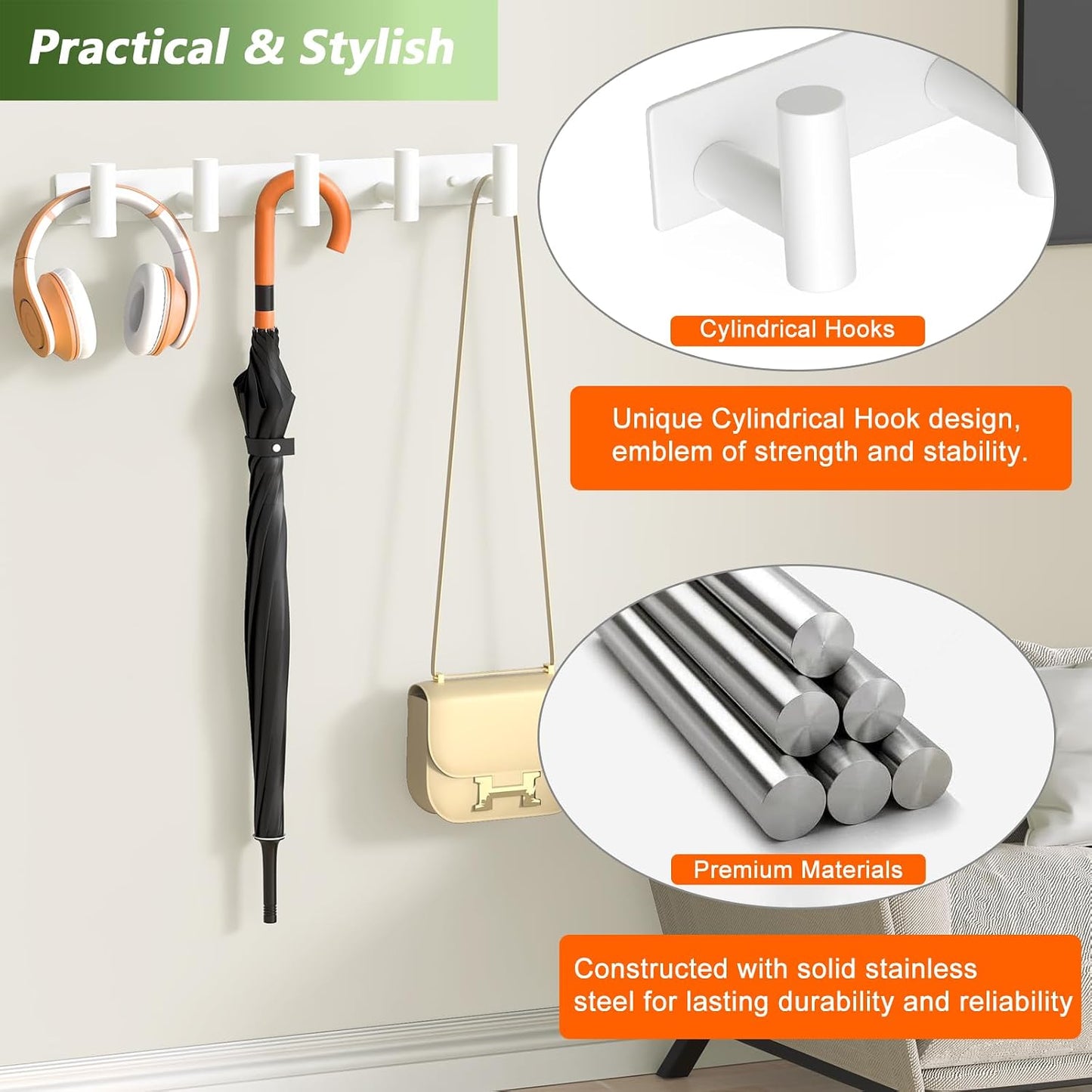 Wall Mounted Coat Rack-3 Hooks, Heavy Duty Stainless Steel Wall Hooks for Towel Coat Bag, Hat Rack Coat Hanger Coat Hooks Towel Racks for Bathroom Entryway Kitchen Office (Silver, 1 Pack)