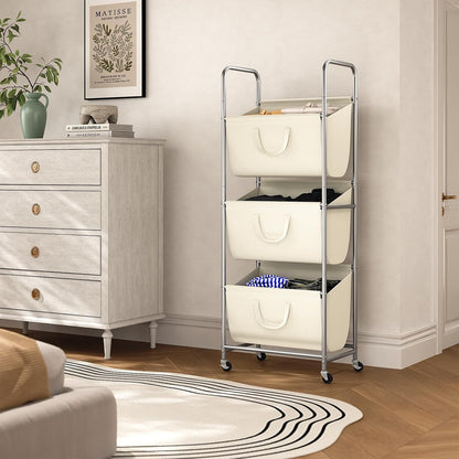 ELYKEN 120L Vertical Rolling Laundry Hamper with Removable Bags, 3 Section Laundry Baskets with Wheels, Space-Saving 3 Tier Laundry Sorter for Small Spaces, Dorm, Bedroom, Bathroom, Laundry Room