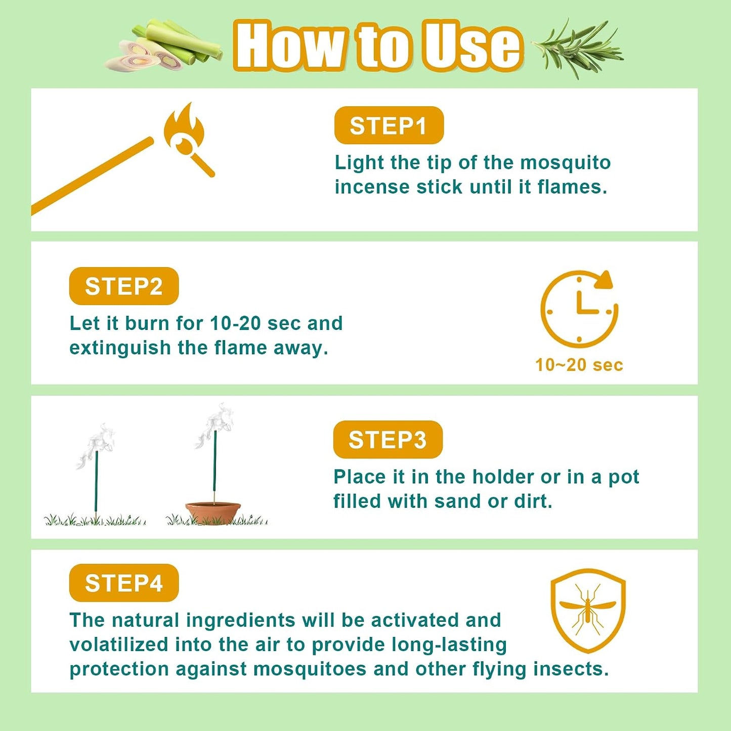 Mosquito Repellent Outdoor Patio 100 PCS Citronella Oil Mosquito Incense Sticks, Plant-Based Indoors Gnat Control for Camping Essentials, Fishing, Hiking, Yard, Backyard Travel