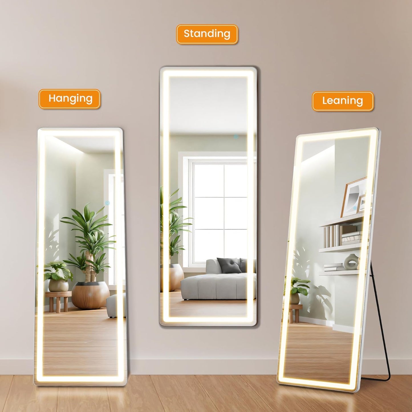 Arched Mirror Full Length, Upgraded 16"x59" Body Wall Mirrors with Shatter-Proof Glass, Floor Standing, Hanging or Leaning, Tall Arch Mirror with Stand Aluminum Alloy Frame for Bedroom, Black