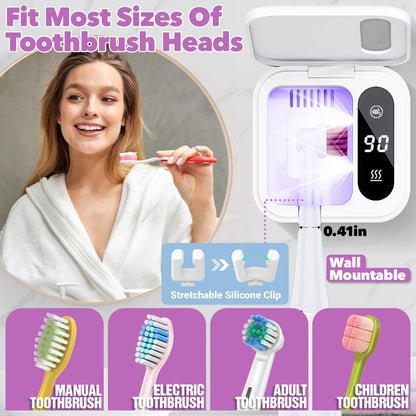 Toothbrush Sanitizer Case and Holders, DRMXBU Wall Mounted Toothbrush Holder with LED Screen, Rechargeable Travel Toothbrush Cleaner Case with Light Air Dry, Tooth Brush Covers for Bathrooms (White)