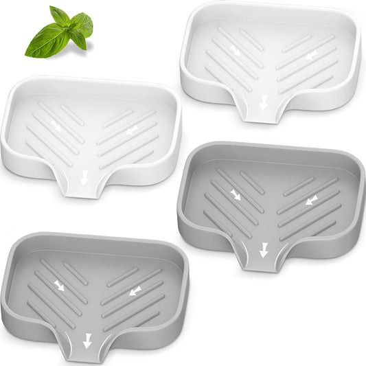 Great Silicone Soap Dish - 4 Pcs Thickened Self-Draining Soap Tray for Shower & Bathtub-Great High-Purity Silicone Soap Dish
