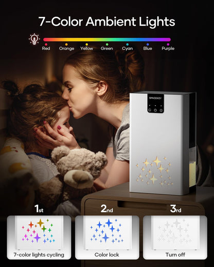 Dehumidifier, 95 OZ Water Tank Dehumidifiers for Home with Auto Shut Off, 1000 sq. ft. Dehumidifier for Bedroom Bathroom Basement Rv with 7 Color Light, Quiet Dehumidifiers with Sleep Mode
