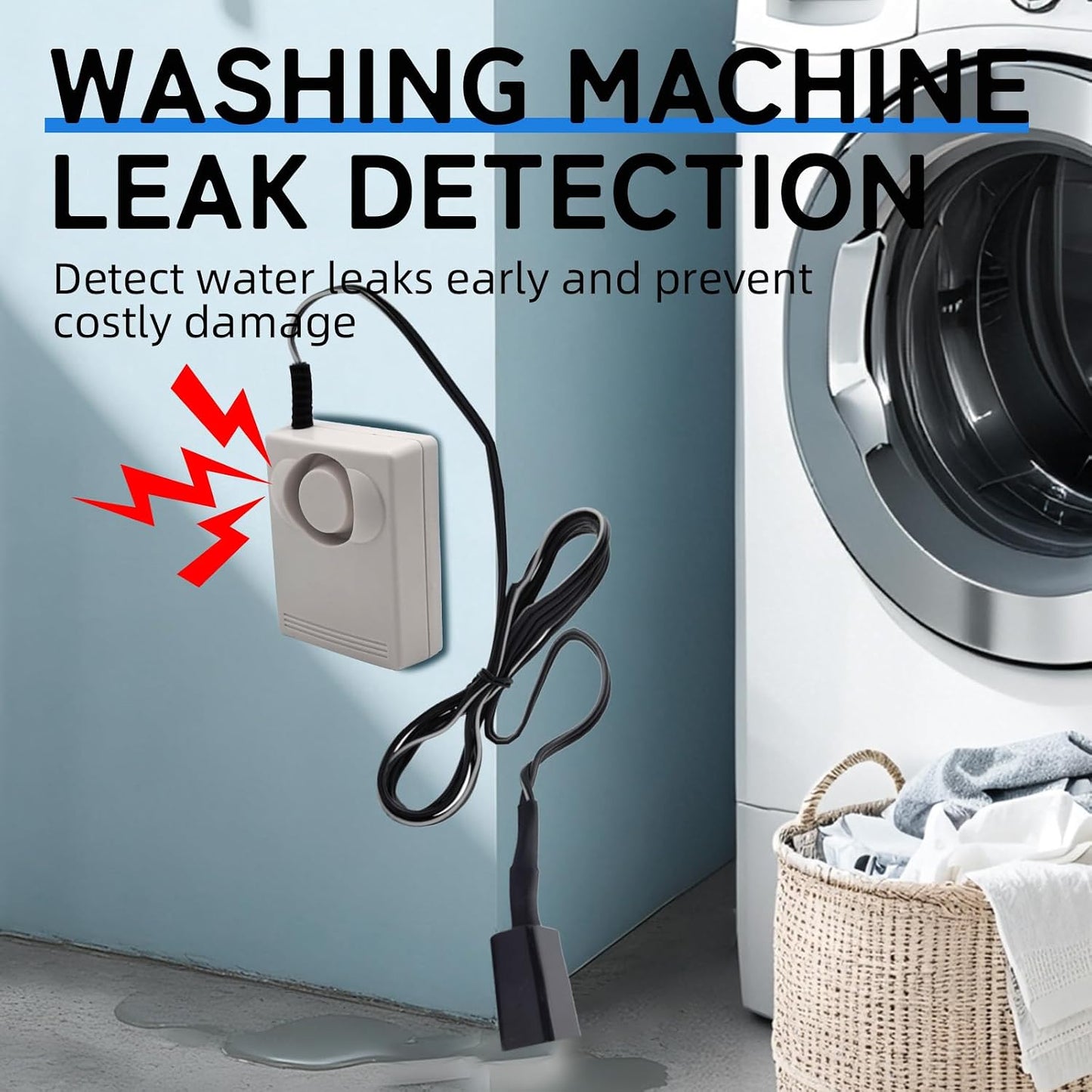 3 Pack Water Leak Detector Alarm, 120dB Loud Water Sensor Alarm with 47in Detection Cable, Battery Powered Leak Detector with Suction Cup for Basement, Bathroom, Kitchen, Under Sink, Garage