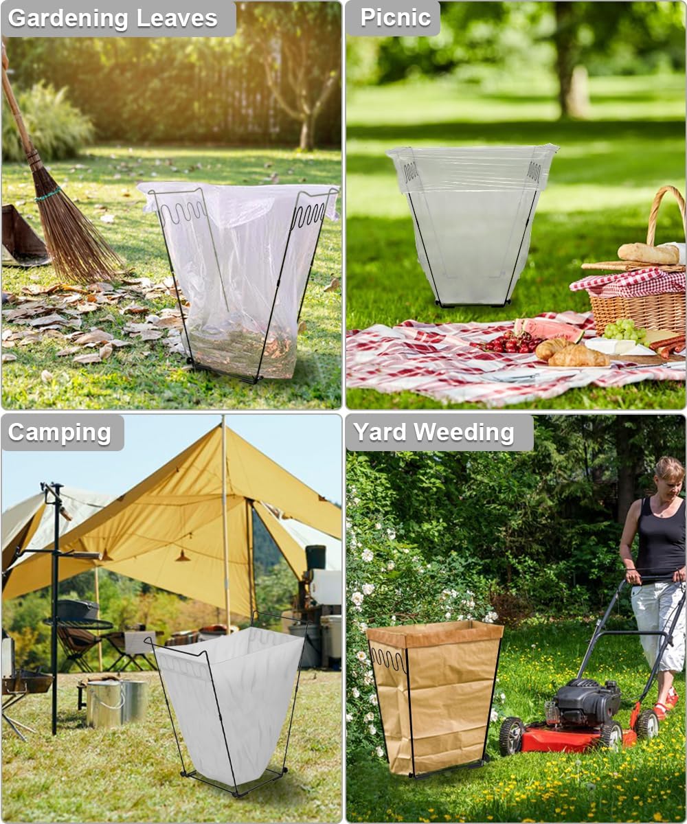 Artigarden Garden Trash Bag Holder - Outdoor Leaf Bag Support Stand Multi-Use Metal Garbage Bag Holder Frame Holds 30-45 Gallons Bag for Camping Leaves Gardening Parties Yard Weeding (Black)