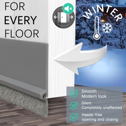 2 Pack Door Sweep Brush, Under Door Draft Stoppers with Brush, Draft Stopper for Bottom Reduce Noise, Weather Stripping for Doors Exterior with Self Adhesive, 2" W x 39" L, White