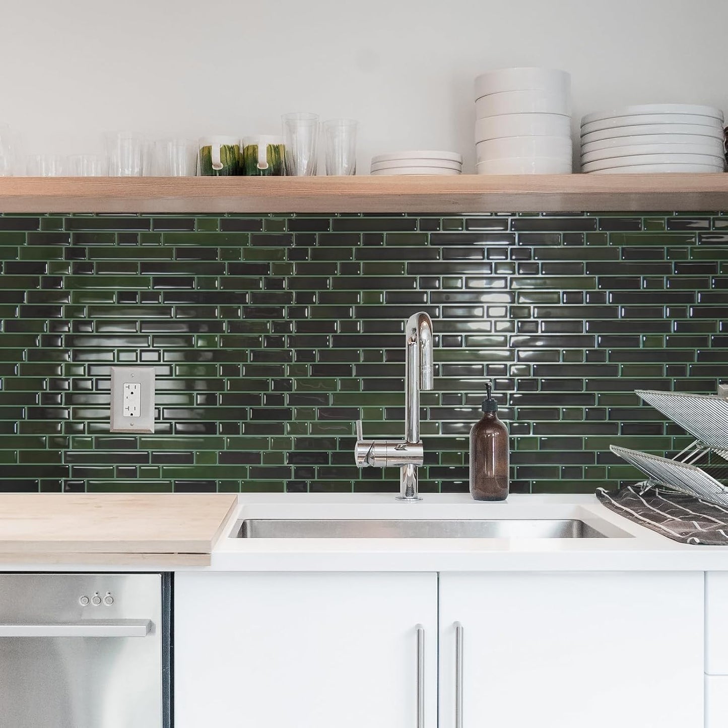 Art3d 10-Sheet Heavy-Duty Peel and Stick Backsplash, Waterproof Wall Tiles Stick on Kitchen Backsplash Living Space, Beige & White