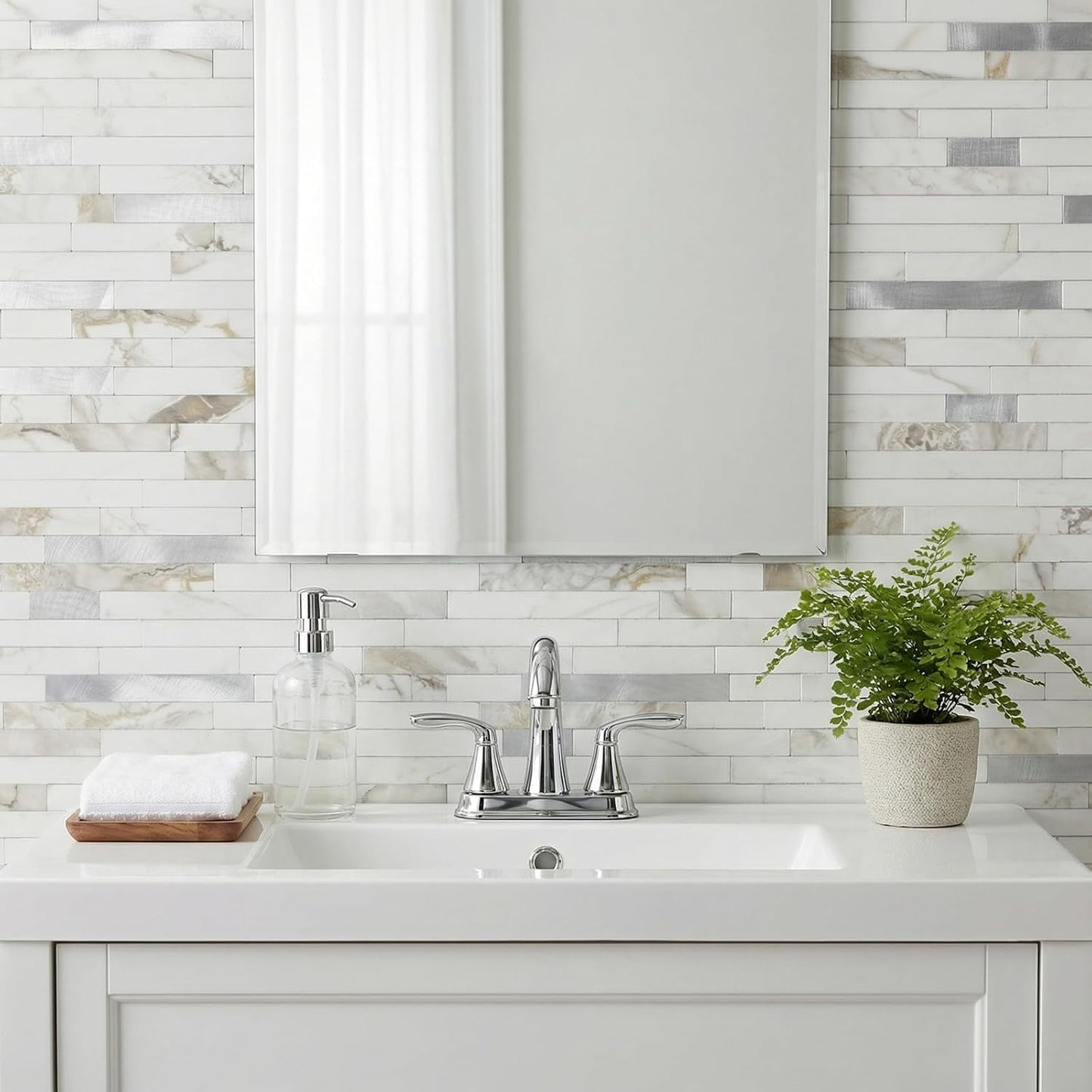 Yipscazo 2026 New Upgrade 11.34" X 11.57" Peel and Stick Backsplash, Stick on Backsplash Tiles for Kitchen, Bathroom, Fireplace (10 Sheets, Beige Rocks + Rose Gold)
