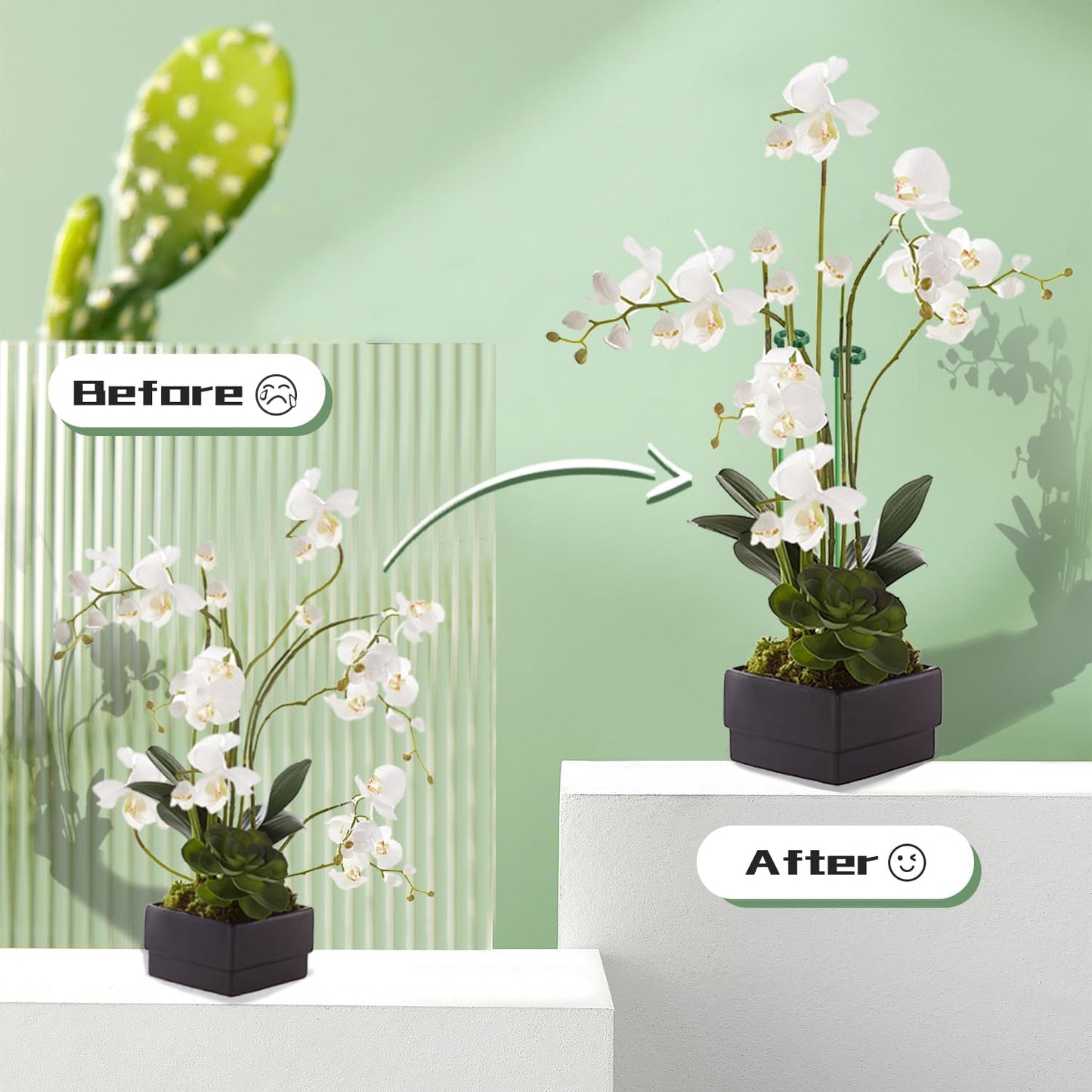 Plant Stakes 17inch &11inch SupKing Adjustable Length Plant Support Stake 16Pcs Orchid Stick with Clips for Indoor Outdoor,Garden Pole for Potted Tomato Amaryllis Vegetables Comes with 20 Ties (Green)