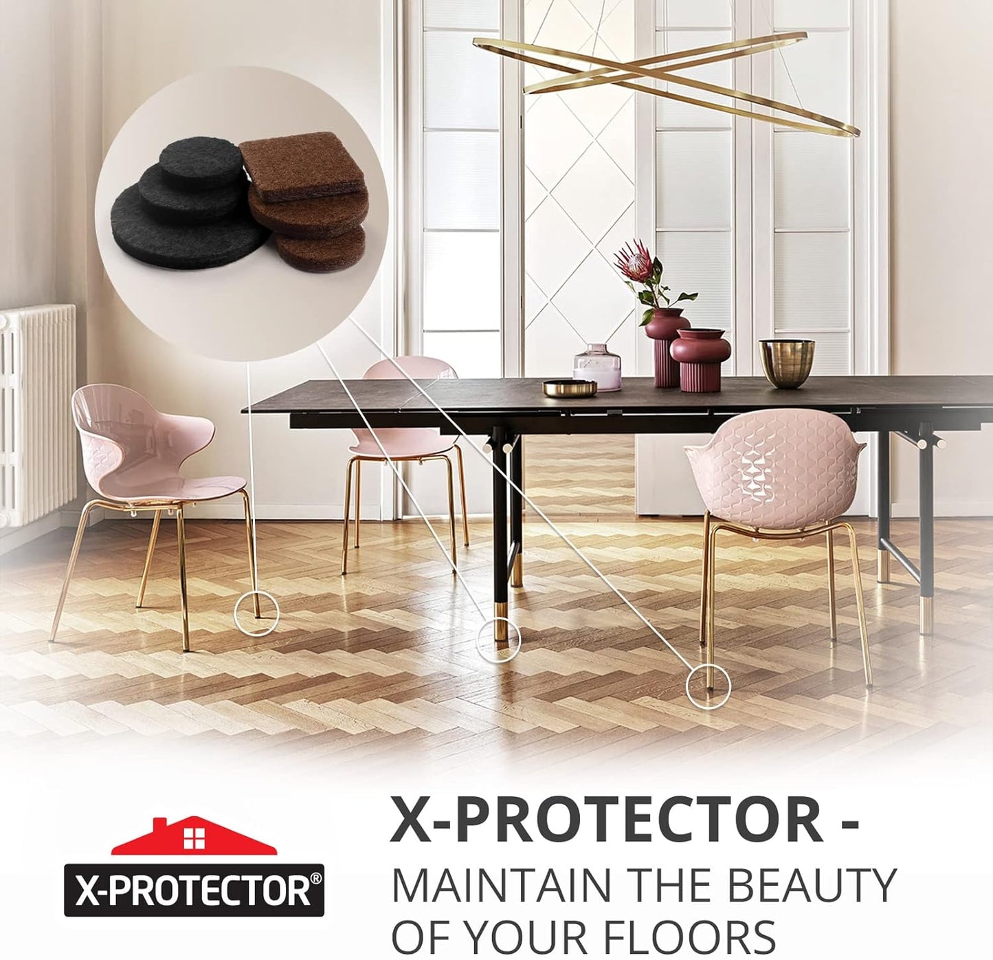Felt Furniture Pads X-PROTECTOR - 48 Premium Floor Protector Chair Felts for Feet Wood Floors Best Hardwood Protect Your Hard Floors! (Brown)