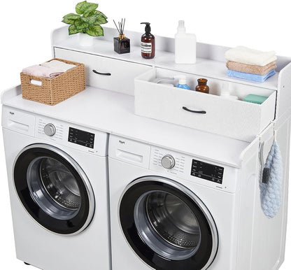 VEVOR Washer Dryer Countertop with 2-Tier Shelf, 54" x 27" Wooden Washer and Dryer Countertop with Anti-Slip Pads, Water-Resistant Laundry Topper Cover for Laundry Room Organization and Storage, Black