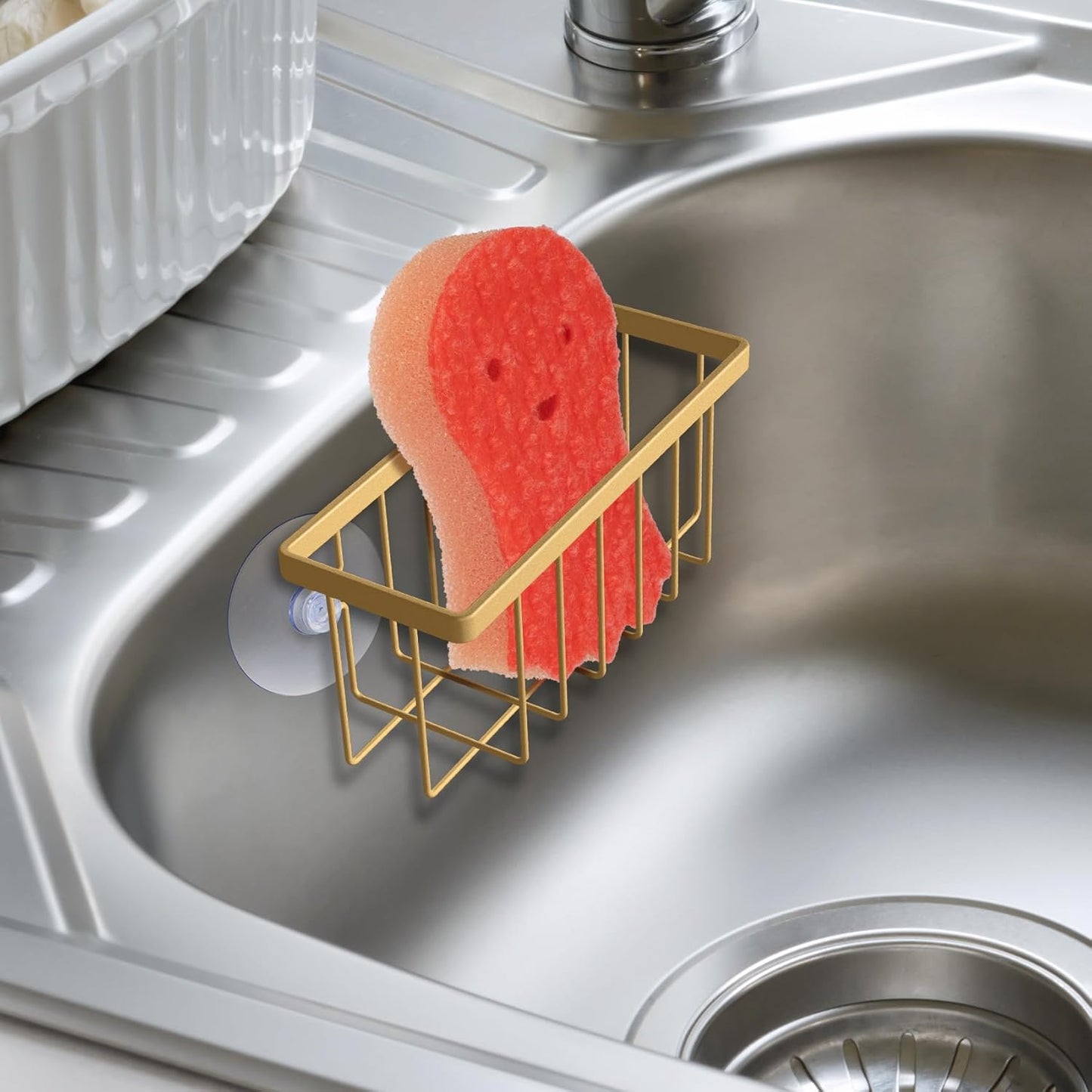 HLOOL Sponge Holder for Kitchen Sink, Kitchen Sink Sponge Holder,Sink Caddy,Dish Soap Holder （Mat Silver）