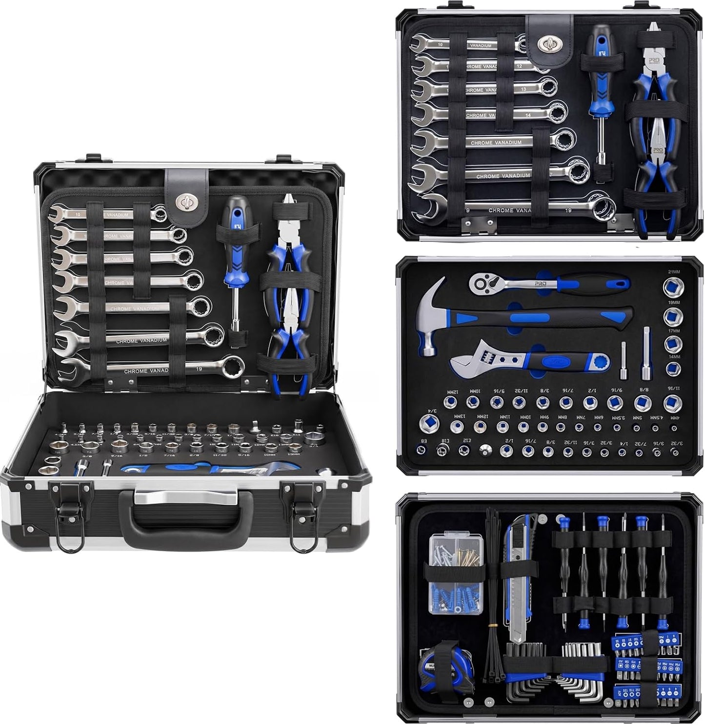 Prostormer Mechanic Tool Set – 219 Piece Basic Tool Kit for Home Repair & Auto Car Maintenance, General Household Tool Set with Aluminium Tool Box