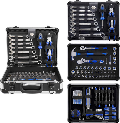 Prostormer Mechanic Tool Set – 219 Piece Basic Tool Kit for Home Repair & Auto Car Maintenance, General Household Tool Set with Aluminium Tool Box