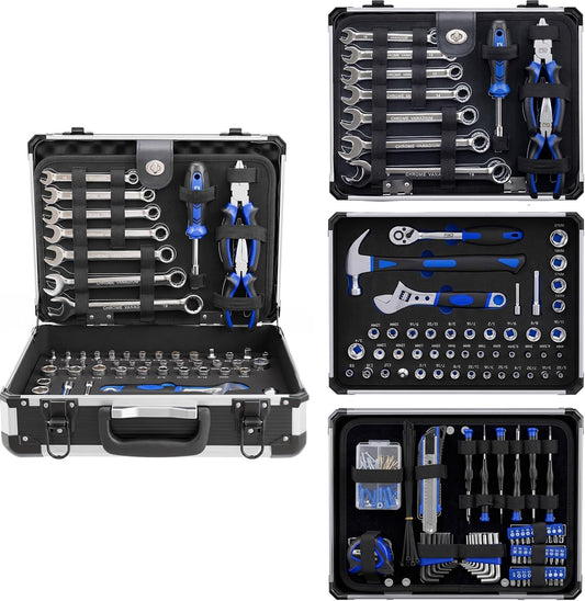 Prostormer Mechanic Tool Set – 219 Piece Basic Tool Kit for Home Repair & Auto Car Maintenance, General Household Tool Set with Aluminium Tool Box