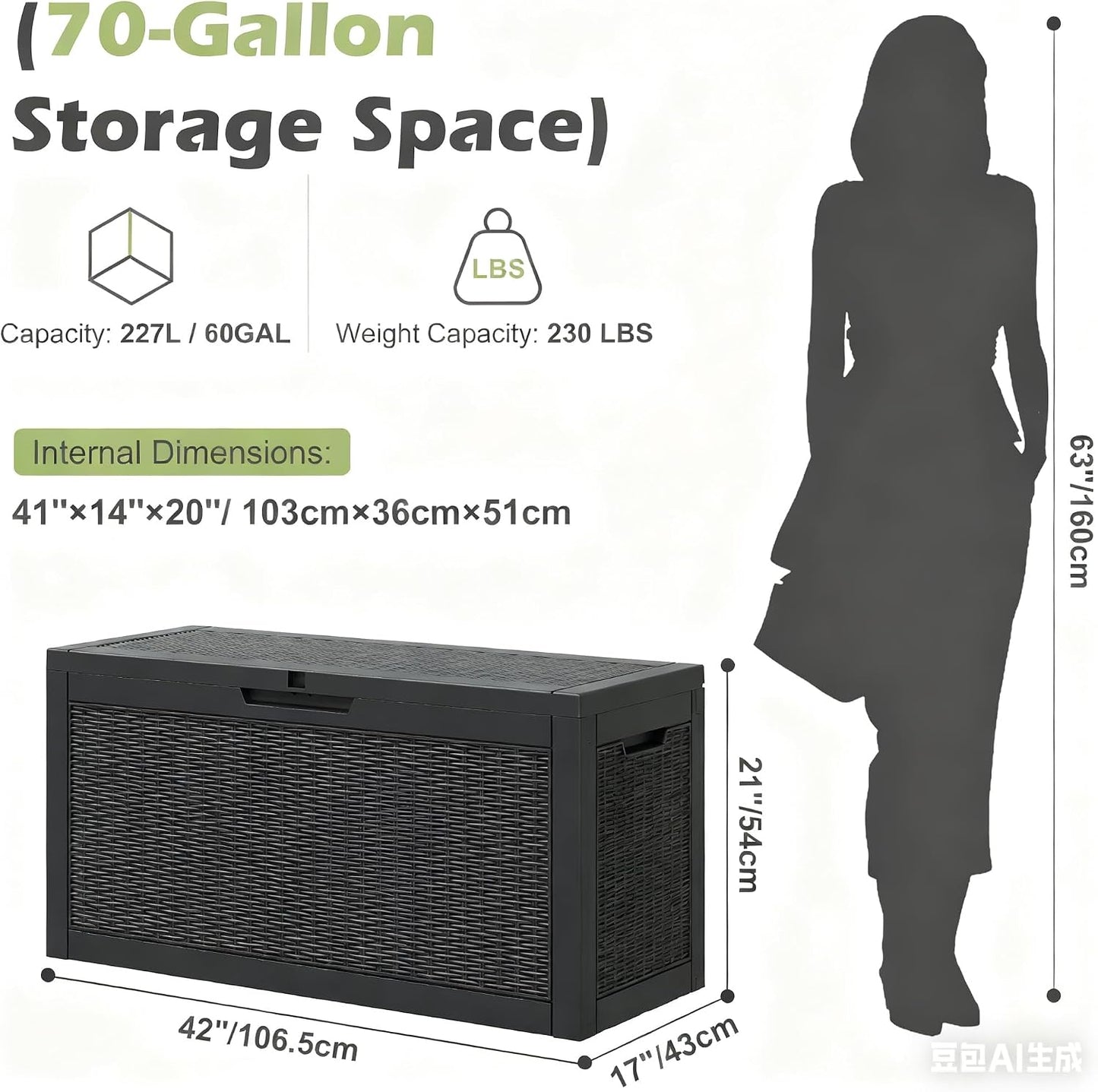 Outdoor Storage Box, Resin Deck Boxes Indoor and outdoor, Waterproof Storage Box Lockable Lid (Black, 85 Gallon)