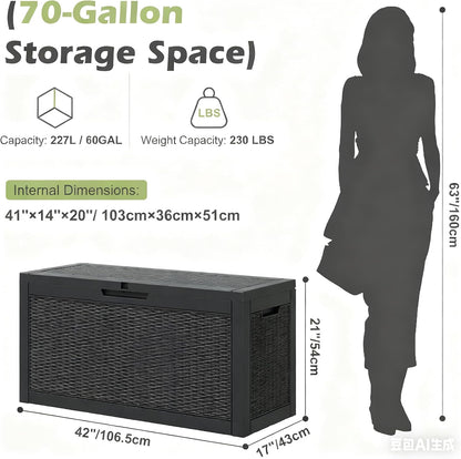 Outdoor Storage Box, Resin Deck Boxes Indoor and outdoor, Waterproof Storage Box Lockable Lid (Black, 85 Gallon)