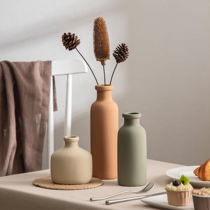 Bud Vase - Flower Vase Set - Decorative Vases - Ceramic Small Vase Set of 3 for Centerpieces - Ice Creak for Decor - Modern Decoration Vases for Home Farmhouse Table Office, Mini Vase by Lyeec