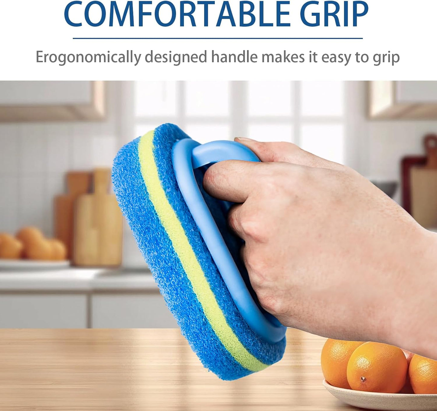 All Purpose Cleaning Brush for Bathroom, Kitchen, Bathtub, and Shower – Heavy Duty Scrubbing Brush with Ergonomic Handle, Sponge Scrubber for Tile, Floor, and Toilet Cleaning