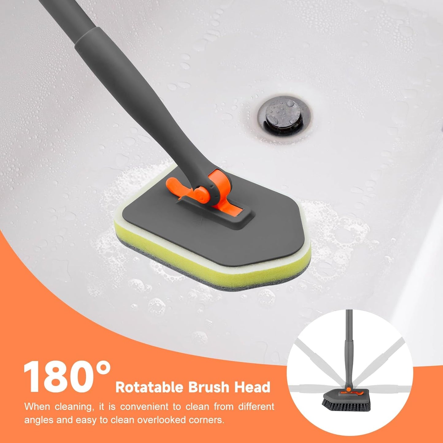 nacena Shower Scrubber with Long Handle, 3 in 1 Tile Tub Scrubber Brush with 3 Detachable Cleaning Heads Adjustable Handle Shower Cleaner Brush for Bathroom, Kitchen, Toilet, Wall, Sink, Blue White