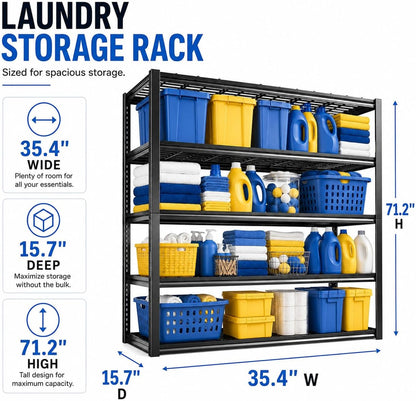 Heavy Duty Over Washer and Dryer Storage Shelf, 4 Tier Adjustable Metal Laundry Room Organizer, Freestanding Utility Shelving Rack, Rust Resistant Steel Storage Shelf, Black, 19.7"Wx 13.8"Dx 44.1"H
