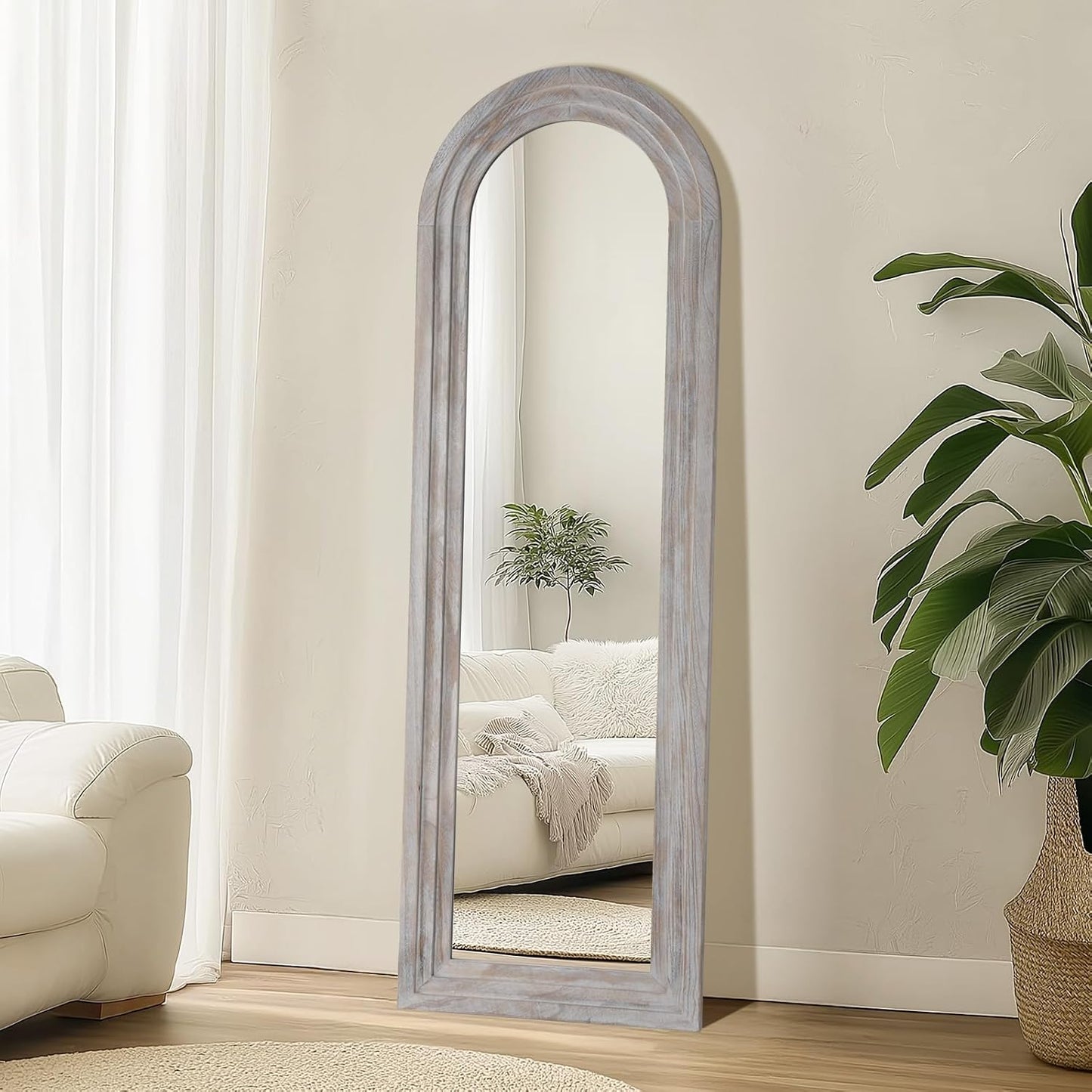 MELOMOIR Arched Full Length Mirror with Solid Wood Frame, 56"x21" Rustic Farmhouse Floor Mirror with Stand, Free Standing Leaning Hanging, for Bedroom Living Room Dressing Room Entryway, Brown