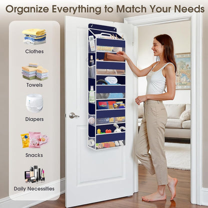 SpaceHacks 1 Pack Over The Door Organizer, Hanging Storage Organizer with Clear Window, 40lb Ultra Sturdy Large Capacity Room Organizer for Pantry Laundry Bathroom Nursery Closet Baby Essential (Grey)