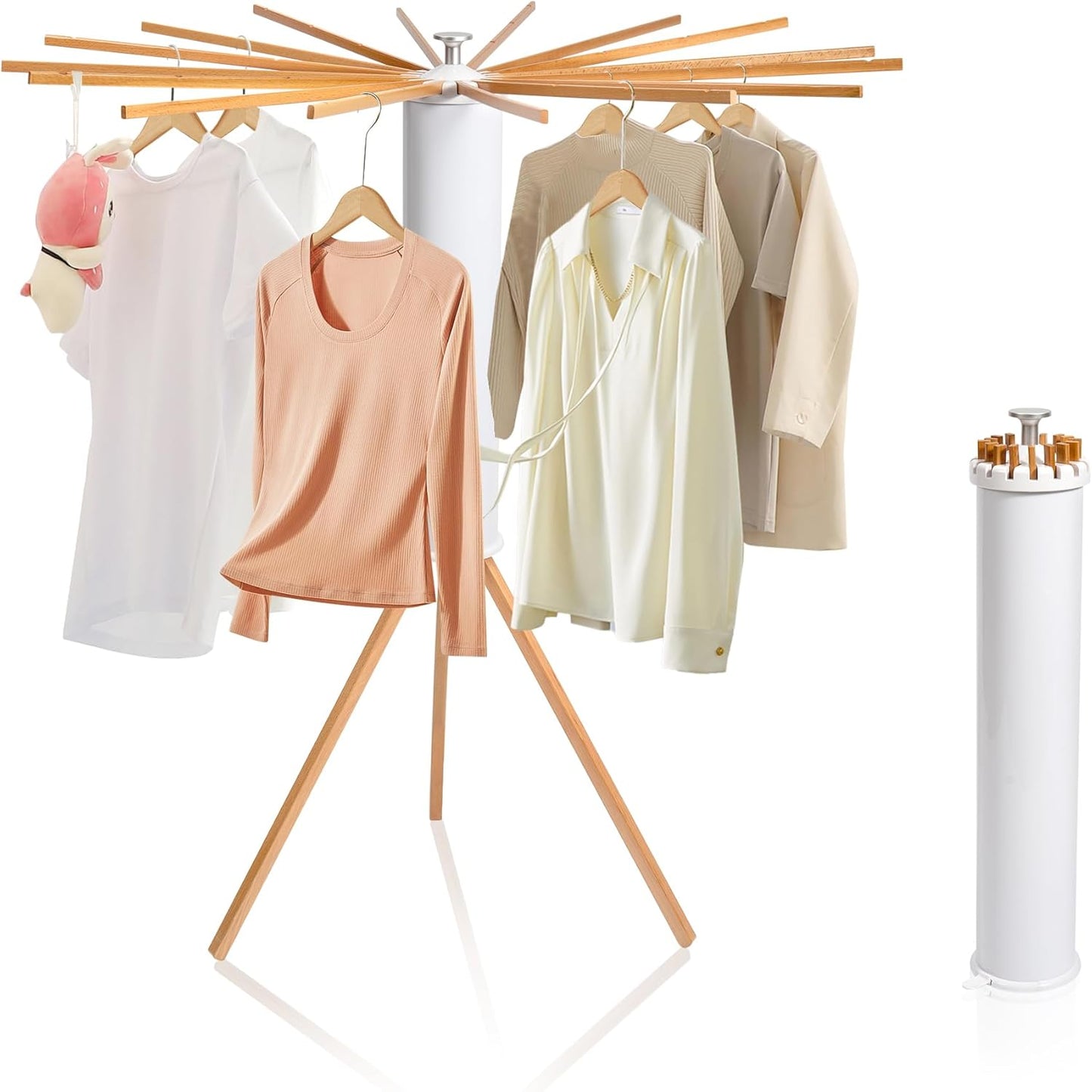 ZOFGENOW Clothes Drying Rack, Foldable Wooden Tripod Drying Rack Clothing for Small Apartments Balcony Bedroom, Portable Space Saving Laundry Rack, Floor Standing with 16 Poles for Indoor Air Drying