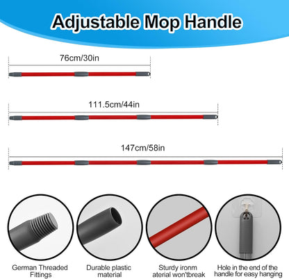 Spin Mop Handle,Mop Replace Heads,Brush and Base Compatible with O Cedar EasyWring 1 Tank,2 Microfiber Mop Refills and Brush,4-Section 30-58" Mop Handle,Mop Base Combo Set for Wet/Dry Floor Cleaning