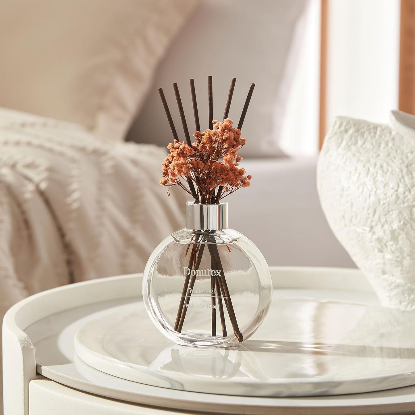 Flower Reed Diffuser Set 5.07oz Satin Rose Scent Diffuser with Sticks Home Fragrance Reed Diffuser for Bathroom Shelf Decor