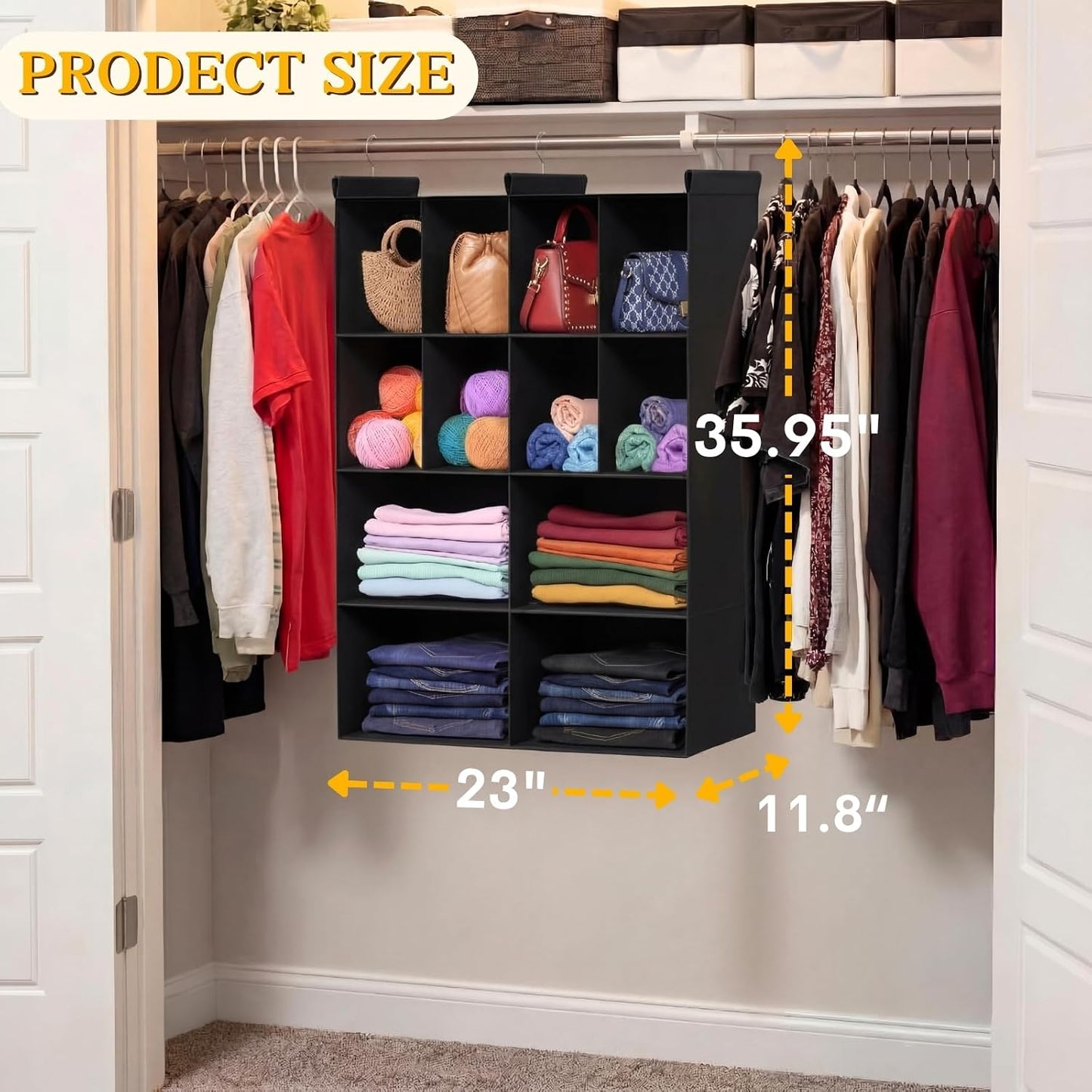 Ofiray-home 6 Tier Hanging Closet Organizer, 16 Compartments Sweater Organizer for Closet with 3 Sturdy Hooks, Closet Organizers and Storage, Wardrobe, Rv, Garment Rack, Grey