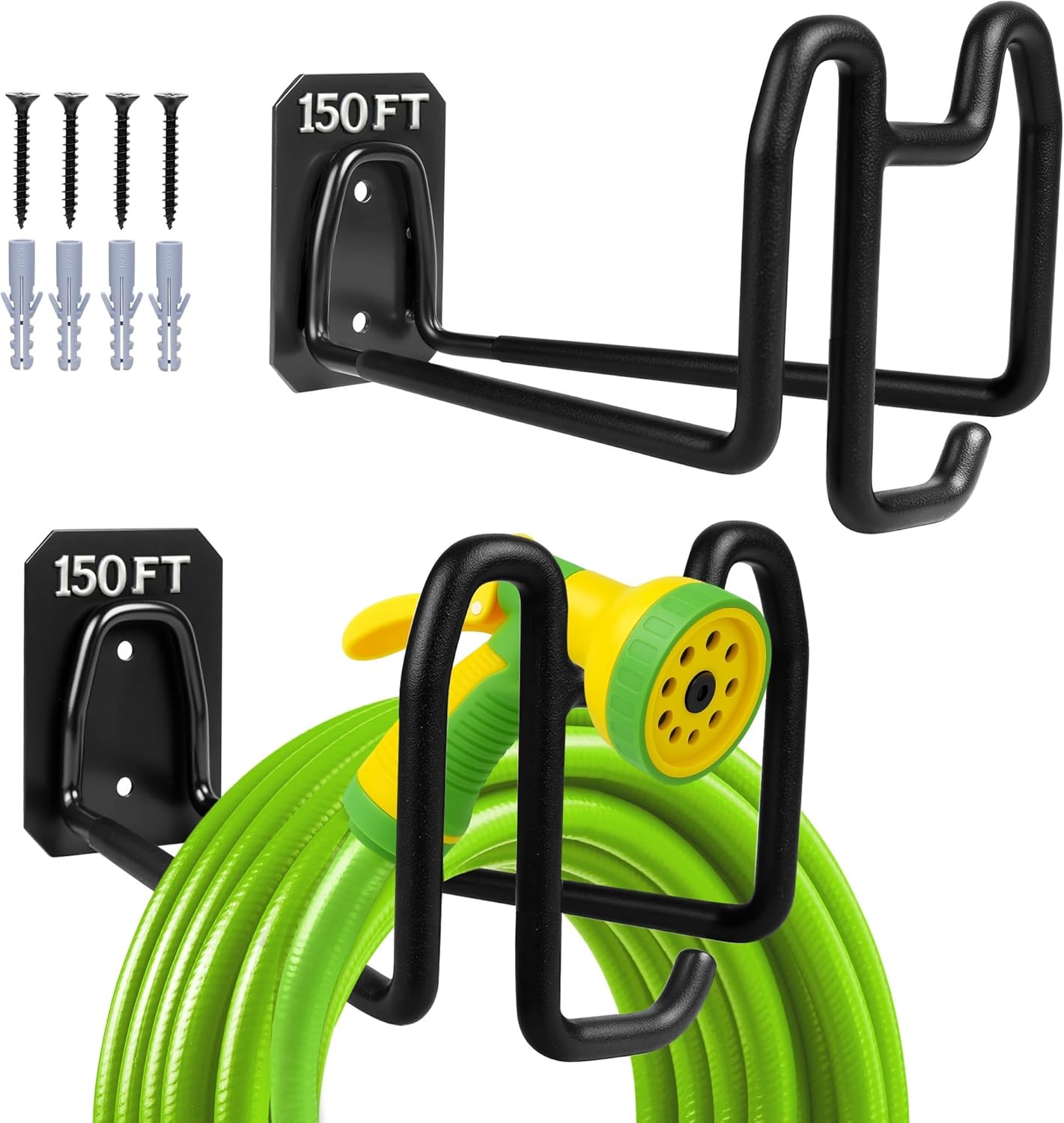 Garden Hose Holder Wall Mount Water Hose Holders for Outside | Metal Hose Hanger with Hook Heavy Duty Garden Hose Reel for Outside Yard Lawn Storage