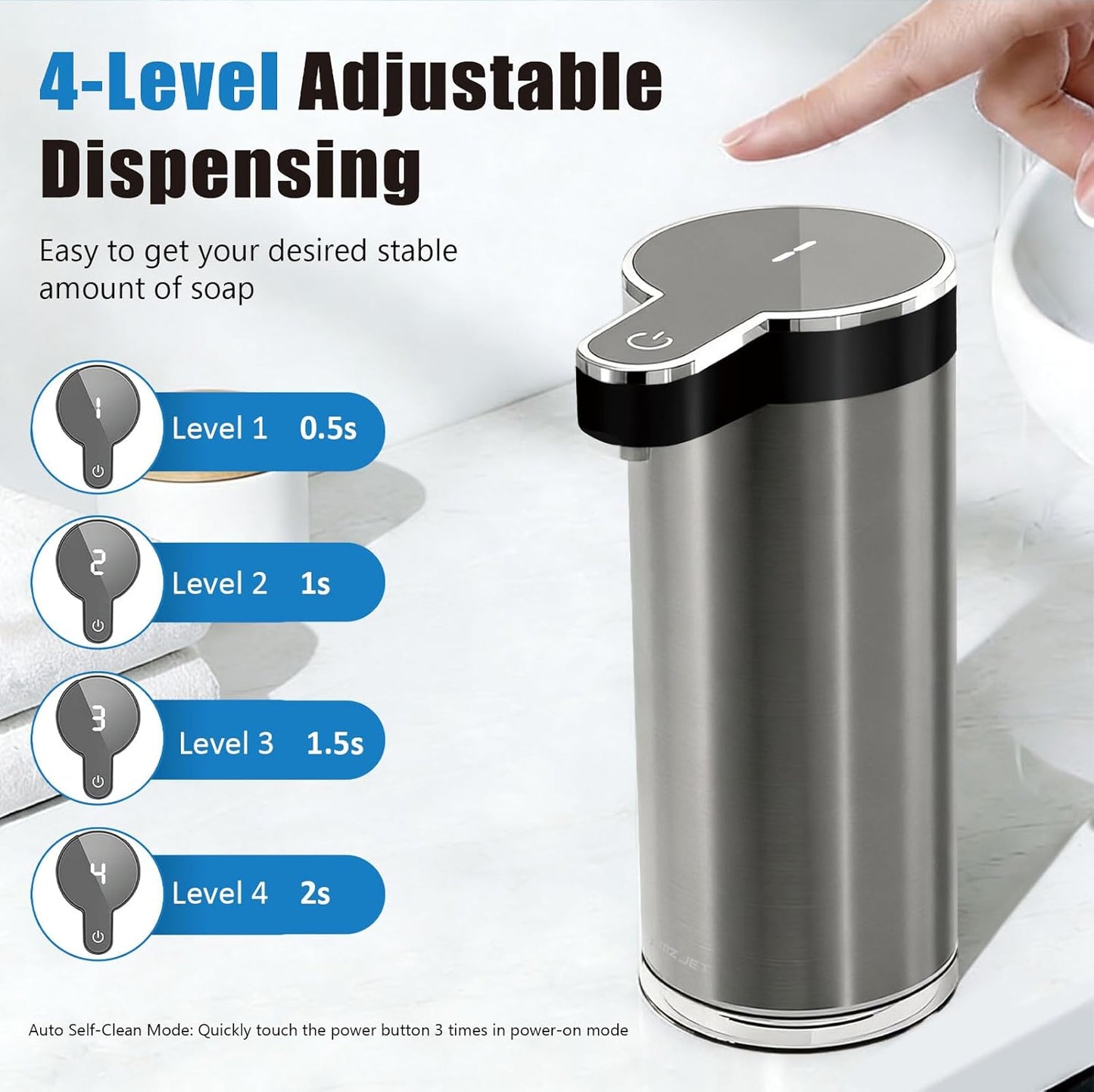 Automatic Soap Dispenser Touchless - 350ml 304 Stainless Steel, 0.25s Fast Activation, IPX5 Waterproof, 5000+ Uses per Charge, 4-Speed Foaming Soap Dispenser, Type-C Charging for Kitchen & Bathroom