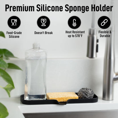 Zulay Kitchen (9x3.5in) Sponge Holder for Kitchen Sink - Flexible Heavy-Duty Multipurpose Sink Caddy - Counter Organizer for Kitchen, Bathroom, Makeup, Trinkets & More! (Grey)