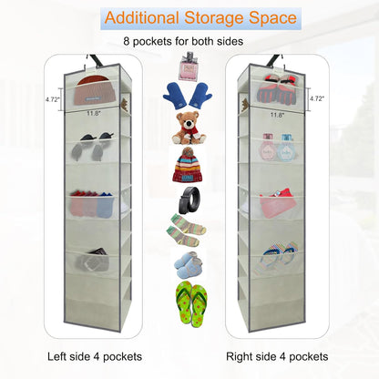 Large-Sized Hanging Shoe Organizer 10-Shelf, Sturdy Hanging Closet Organizer with 8 Side Pockets, Wider Hanging Shelves for Storage Shoes Clothes Jeans Shirts Toys, Black