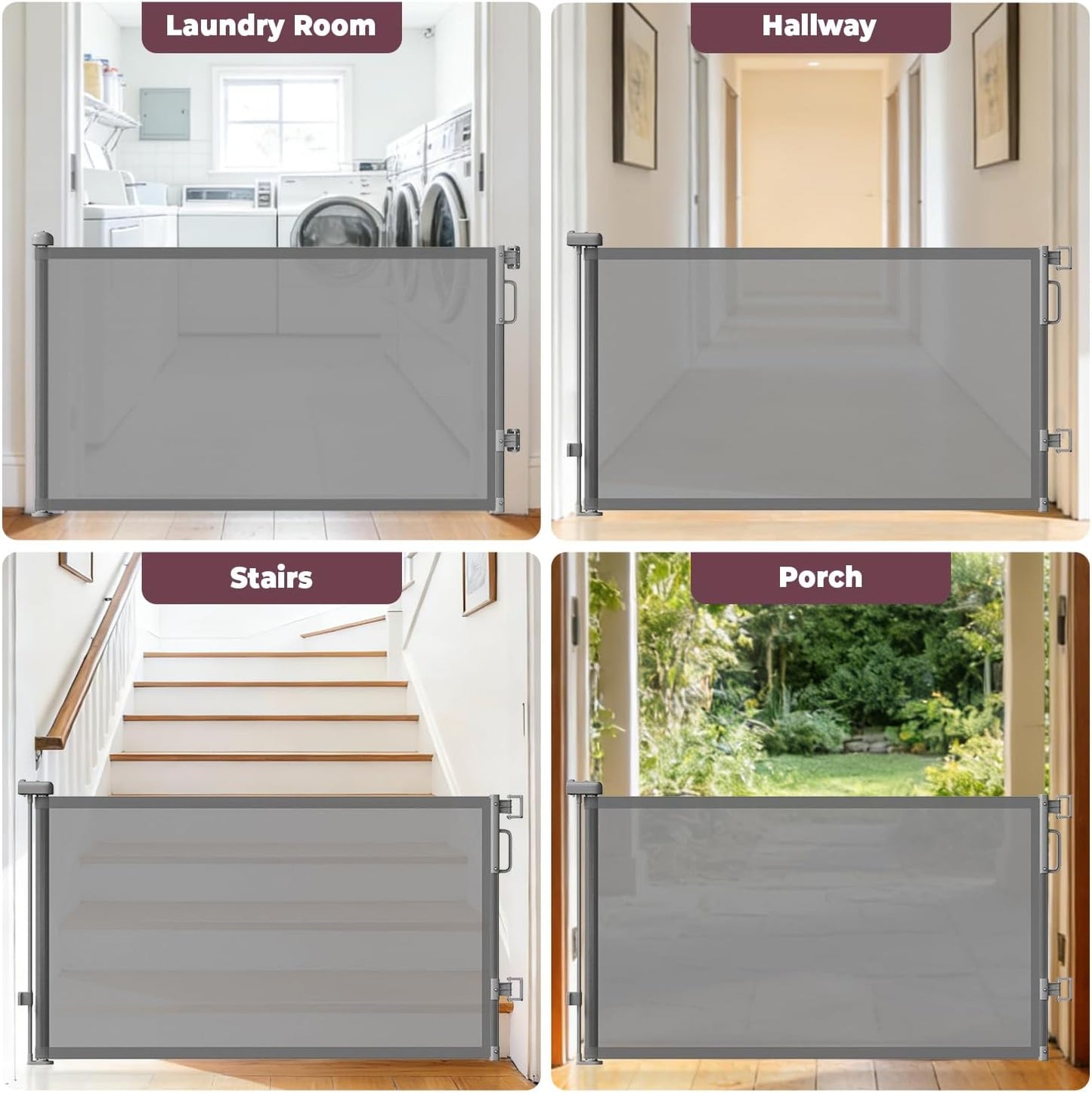 Retractable Baby Gates for Doorways, 58" Extra Wide Mesh Child Dog Gate for Stairs, 34" Tall Toddler Pet Gate Indoor and Outdoor, Easy Install, Essential for Home Safety, Black