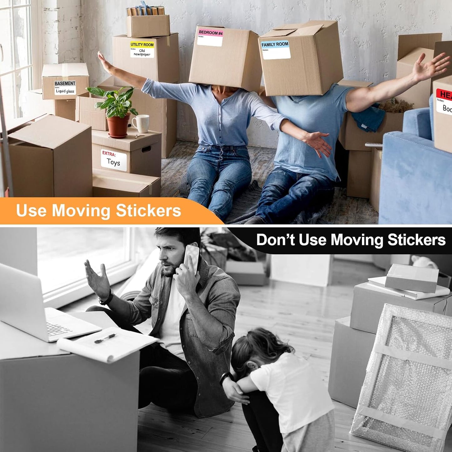 960 Count Moving Labels 14 Different Living Spaces with Fragile Stickers and Blank White Label Home Moving Color Coding Labels Moving Sticker for Storaging Packing Moving (16Rolls, 60/Roll)