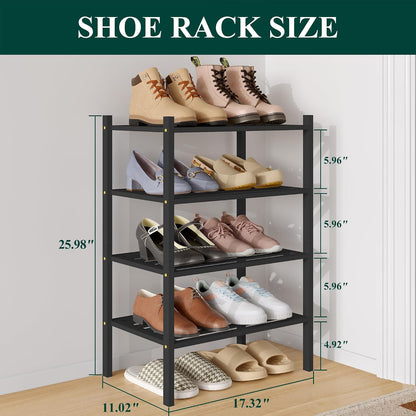 Smiry Bamboo Shoe Rack, 3 Tier Free Standing Wooden Shoe Organizer, Stackable Wood Shoe Storage Shelf for Closet, Entryway, 5 Horizontal Slats, 26.8"x11"x18.3", Natural
