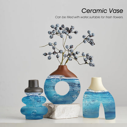 White Ceramic Vase Set of 3, Small Flower Vases for Pampas Grass, Modern Boho Vase for Decor, Round White Vases Centerpieces for Wedding Living Room Bedroom Coffee Table Dinner Table