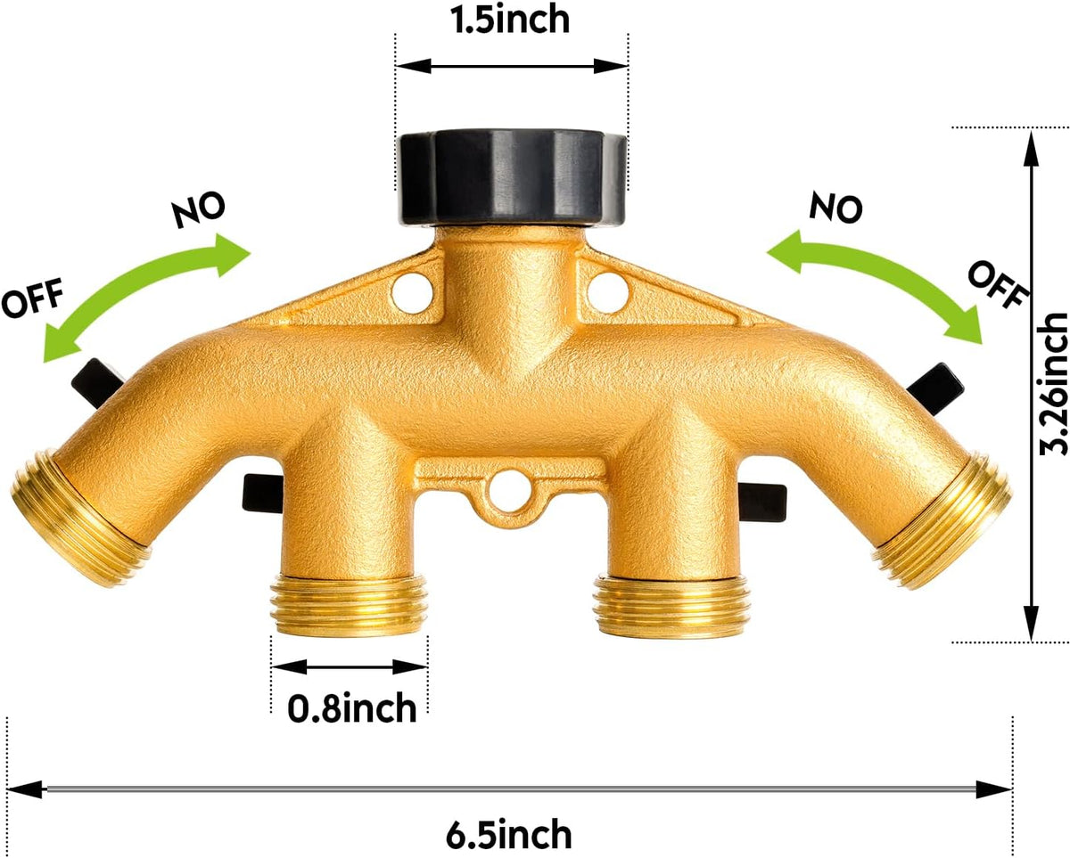 A30008-D Brass Hose Y Connector Brass Garden Hose Adapter, Garden Hose Splitter 2 Way Heavy Duty, Hose Bib Splitter with 2 Extra Rubber Washers-2PACK