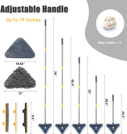 Wall Cleaner Mop with Long Handle, 5-in-1 Wall Cleaning Dust Mop with 6 Replacement Chenille Microfiber Pads, Squeegee, Scrubber, Duster Cleaning Tools for Wall, Window, Floor, Ceiling