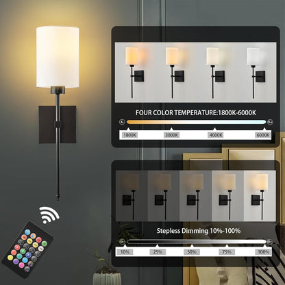Battery Operated Wall Sconces Set of Two,Wireless Rechargeable Wall Light With Remote Control, Dimmable, Amber Light/Warm White/Natural White/Daylight/RGB, Timer,for Living Room,Bedroom,Entryway,Gold