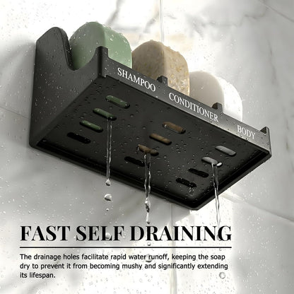Soap Holder for Shower Wall, 3-Compartment Soap Dish for Shampoo, Conditioner and Body Soap, Fast Draining & Rust-Proof & Heavy Duty, Ultra-Strong Adhesive for Long-Term Bathroom Use & Freestanding