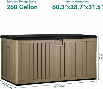 YITAHOME 100 Gallon Large Outdoor Deck Box | Waterproof Resin Storage Box, Lockable Indoor Outdoor Storage Container for Patio Furniture Cushions, Pool Accessories